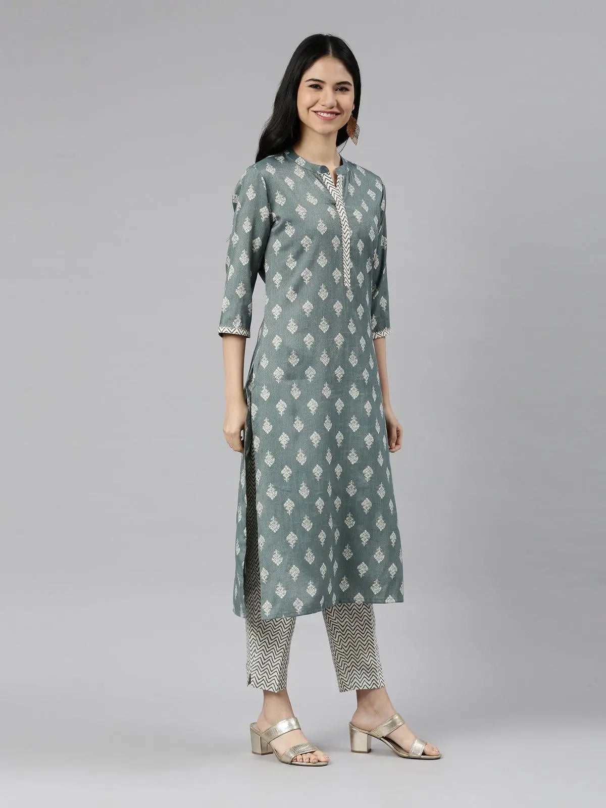 Red hand block printed A-line short kurta with sequins, tassels and be –  Kora India